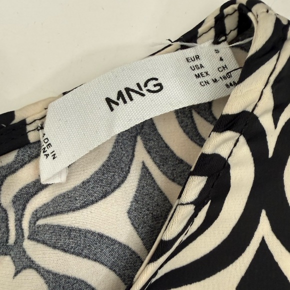 Mango Black Floral Printed Long Sleeve Funky Psychedelic Print Mini Dress Size 4 - Picture 6 of 13